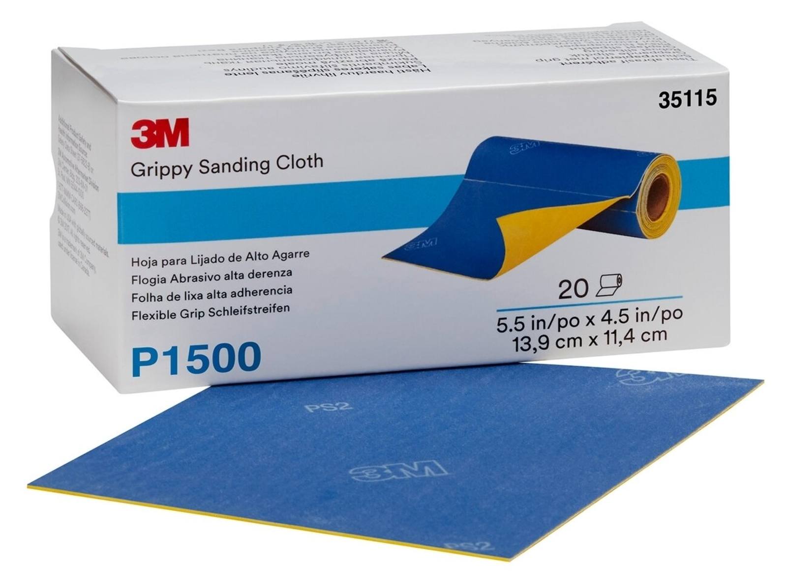 3M Flexible Grip sanding strips, P1500, 139 mm x 114 mm, perforated on roll of 20 strips #35115