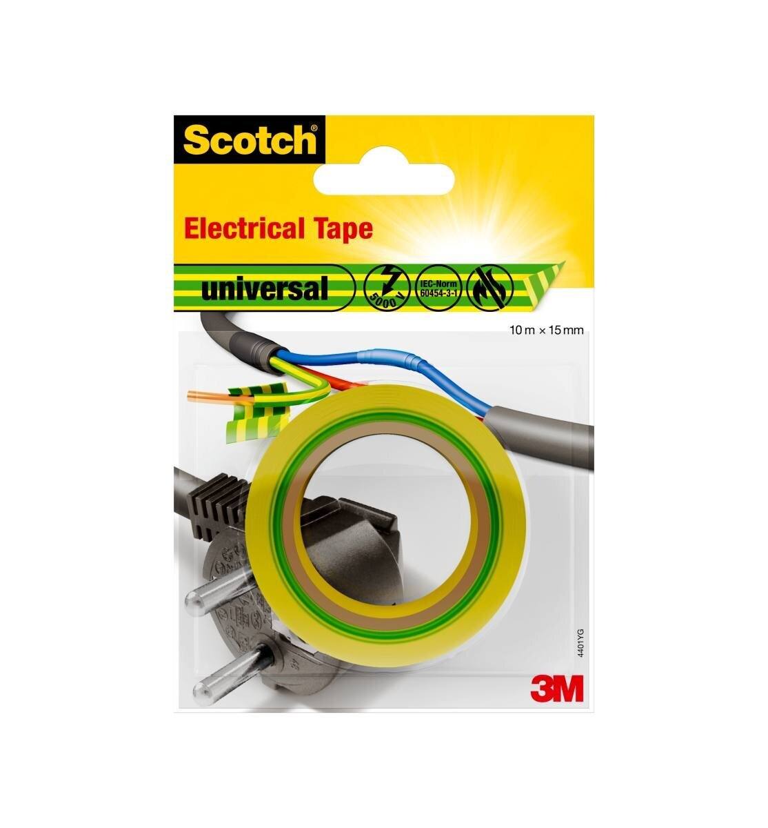 3M Cinta aislante Scotch universal 4401YG, 15 mm x 10 m, amarilla, verde