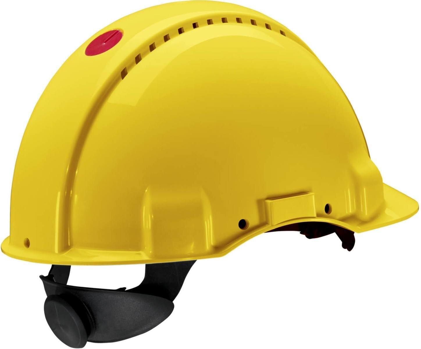 elmetto di sicurezza 3M G3000 G30NUY di colore giallo, ventilato, con uvicatore, cricchetto e cinturino in plastica per saldatura