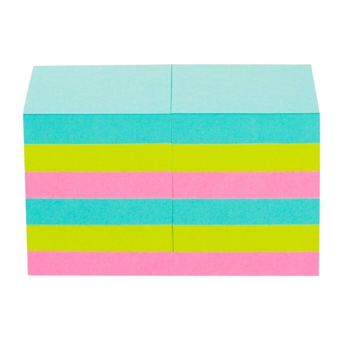 3M Post-it Super Sticky Notes 62212SMI, 48 mm x 48 mm, turquoise, neon green, neon pink, 12 pads of 90 sheets each