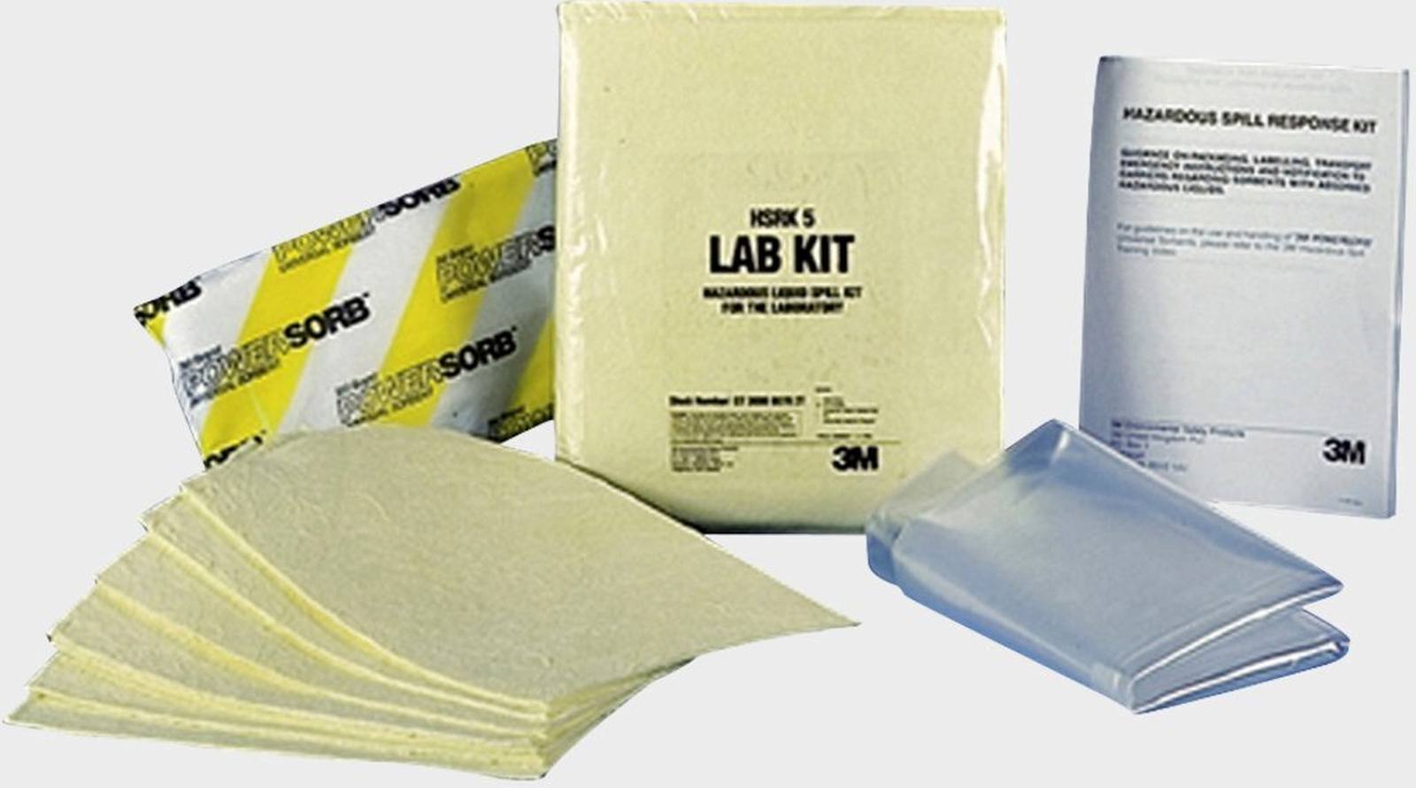 3M SK 5 Boîte d'urgence Kit d'urgence de laboratoire ; 7cm x 40cm x 28cm Contenu : 10 lingettes, 1 coussin, 1 sac d'élimination Capacité d'absorption : environ 5 l