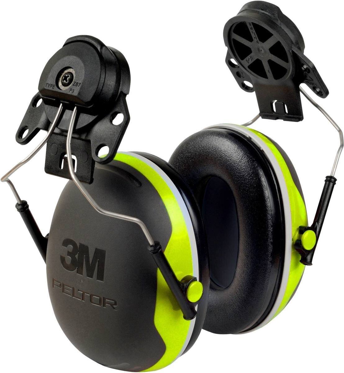 3M PELTOR Earmuffs, X4P3E helmet attachment, neon, yellow, SNR=32 dB with helmet adapter P3E (for all 3M helmets, except G2000)