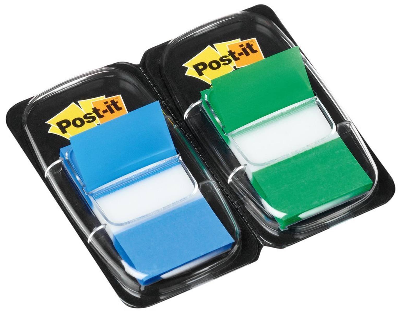 3M Post-it Index I680-GB2, 25.4 mm x 43.2 mm, blue, green, 2 x 50 adhesive strips in dispenser