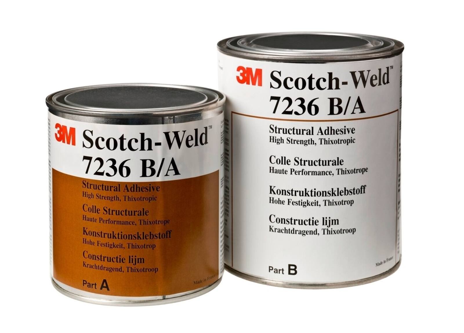 3M Scotch-Weld 2-komponenttinen polyuretaanipohjainen rakennusliima 3520 B/A, läpinäkyvä, 2 l:n pakkaus.