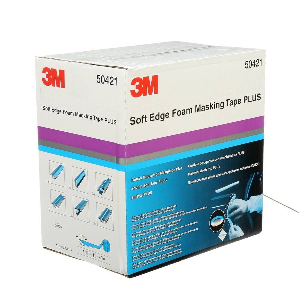 3M Soft Edge Foam Masking Tape PLUS, blauw, 21 mm x 49 m, 50421