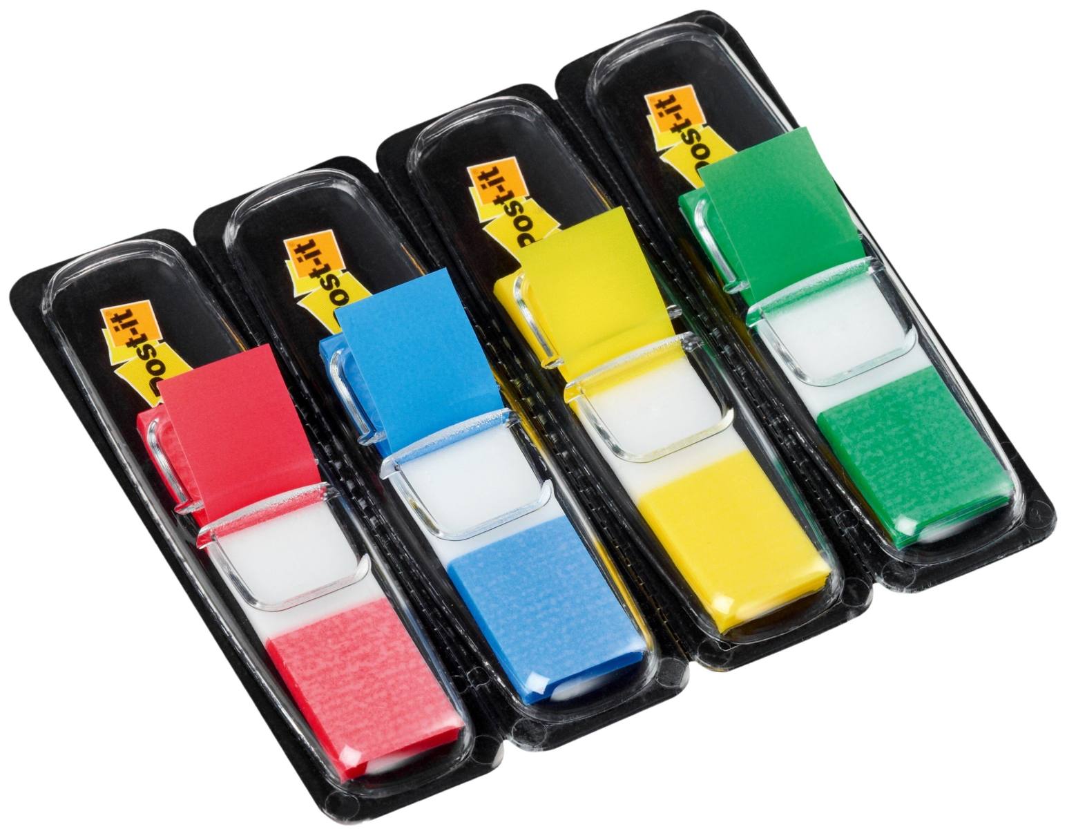 3M Post-it Index Mini 683-4, 11,9 mm x 43,2 mm, blau, gelb, grün, rot, 4 x 35 Haftstreifen im Spender