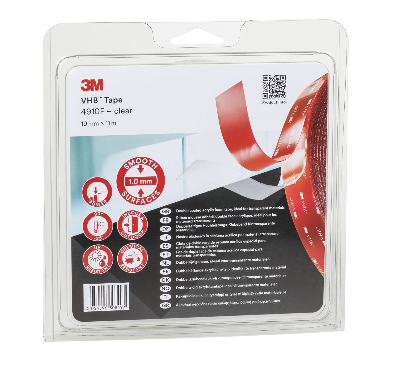 3M VHB Adhesive tape 4910F, transparent, 19 mm x 11 m, 1 mm, blister pack