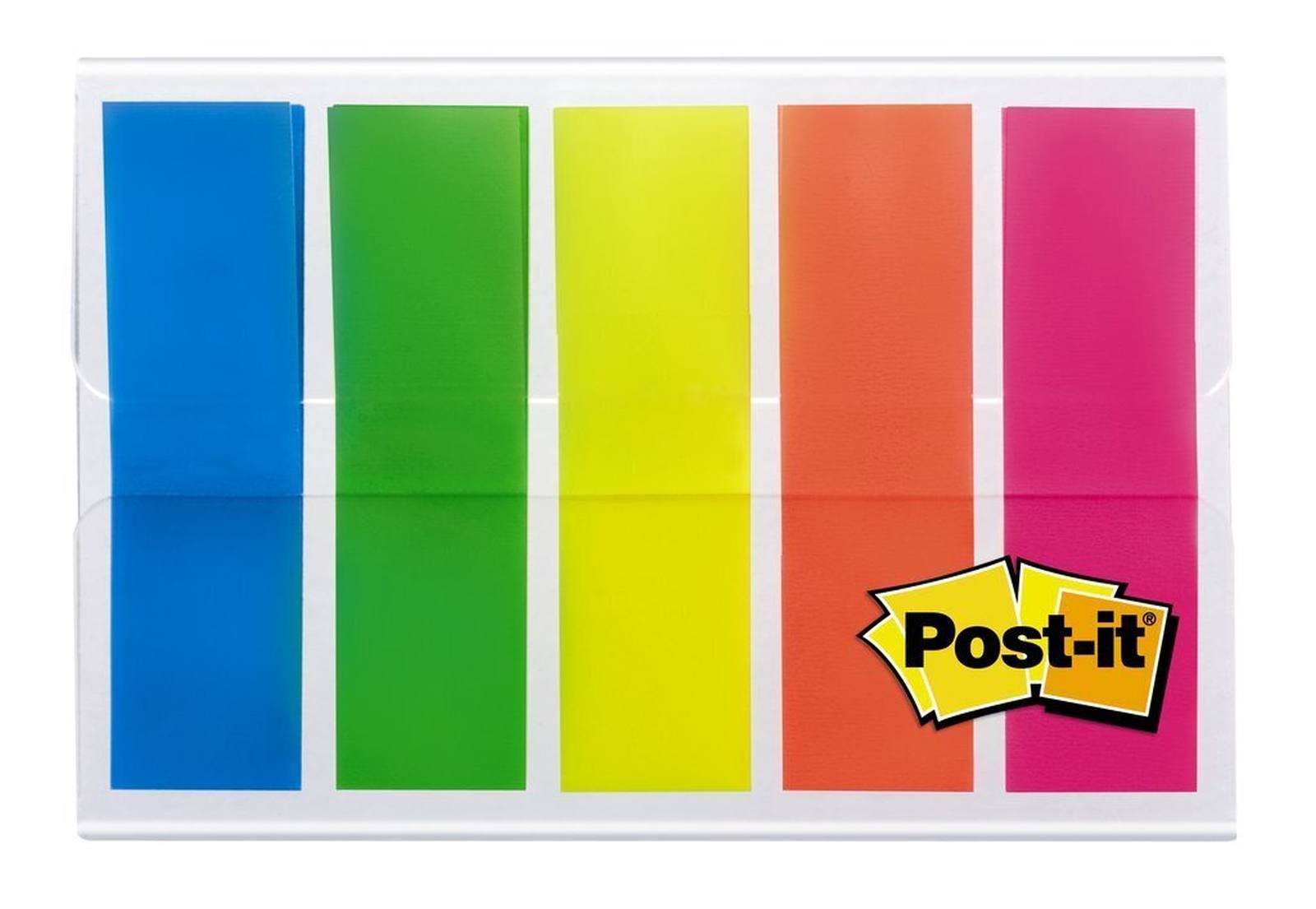 3M Post-it Index 683HF5, 11,9 mm x 43,2 mm, blau, gelb, grün, orange, pink, 5 x 20 Haftstreifen