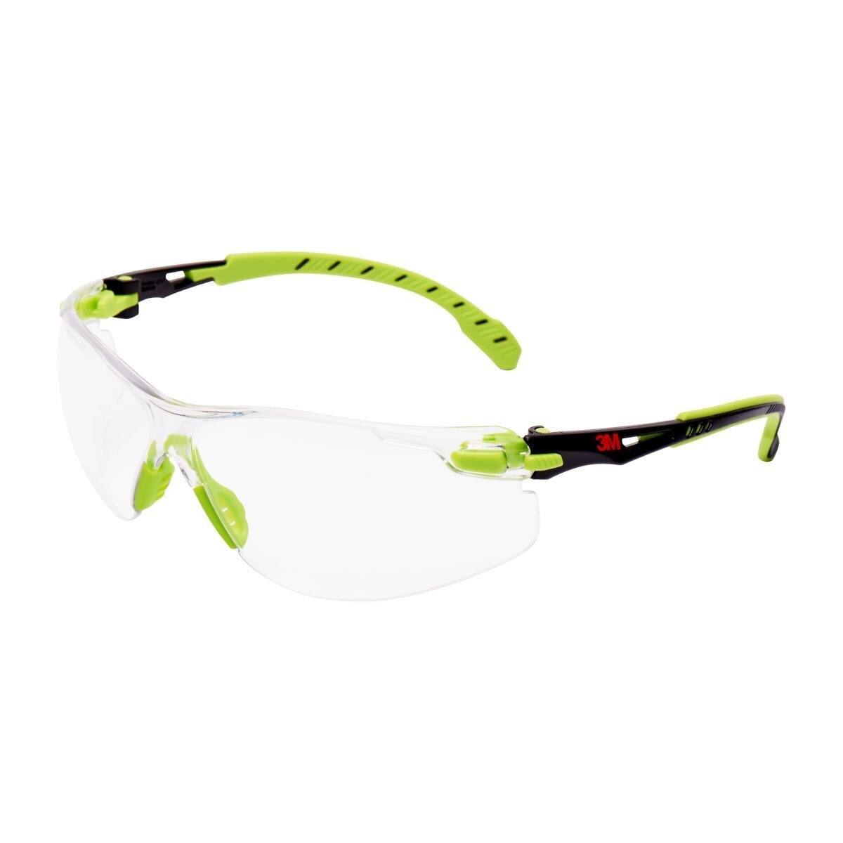 3M Solus 1000 veiligheidsbril, groen/zwarte veren, Scotchgard anticondens coating (K&amp;N), helder glas, S1201SGAF-EU