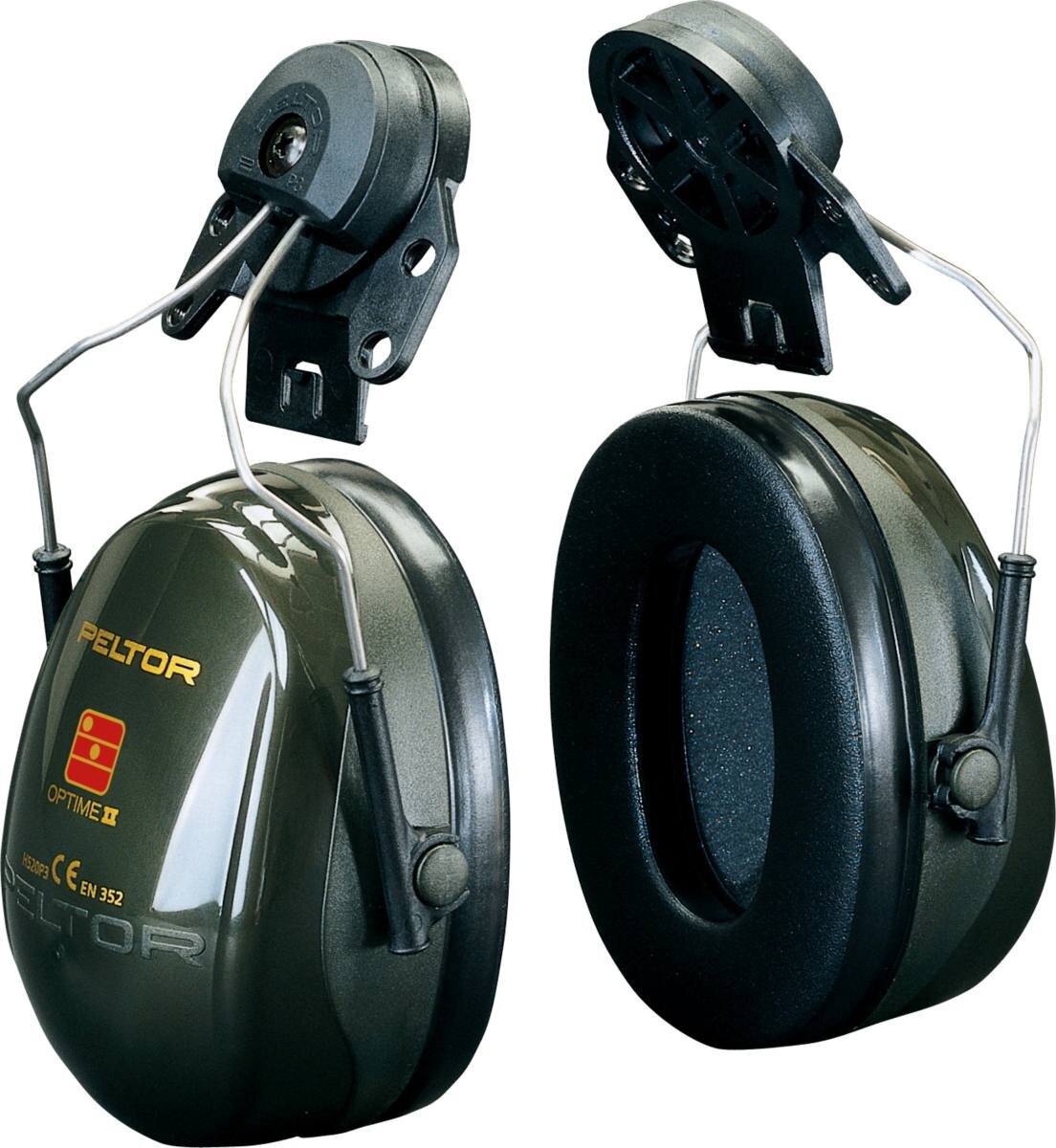 3M PELTOR Orejeras Optime II, fijación dieléctrica para casco, verde, con adaptador para casco P3E (para todos los cascos 3M, excepto G2000), SNR=30 dB, H520P3E1