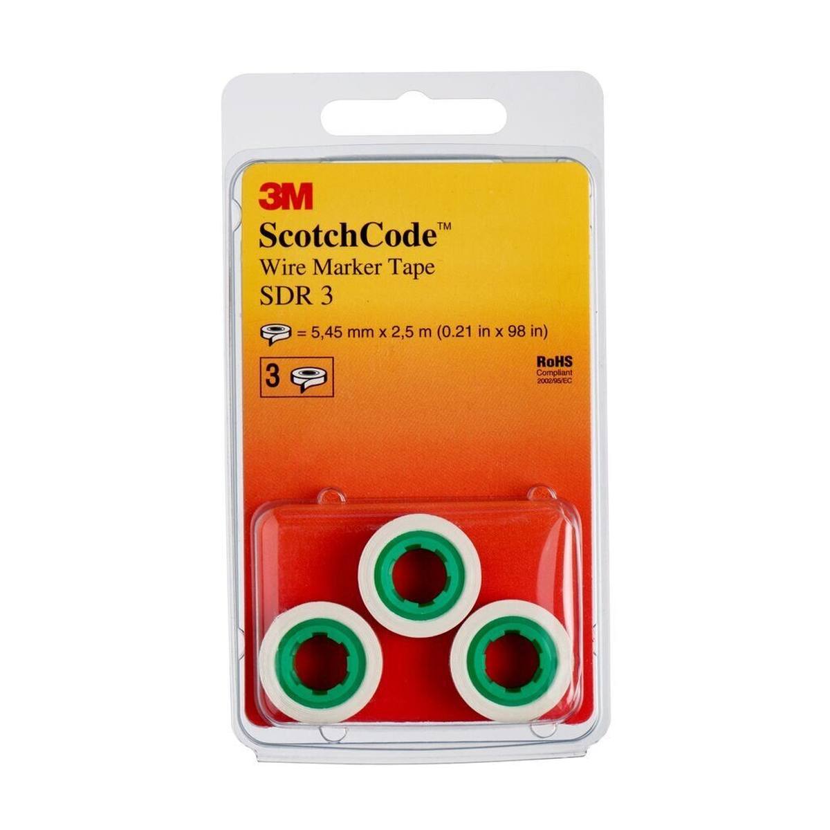 3M ScotchCode SDR-3 cable marker refill rolls, number 3, pack of 3