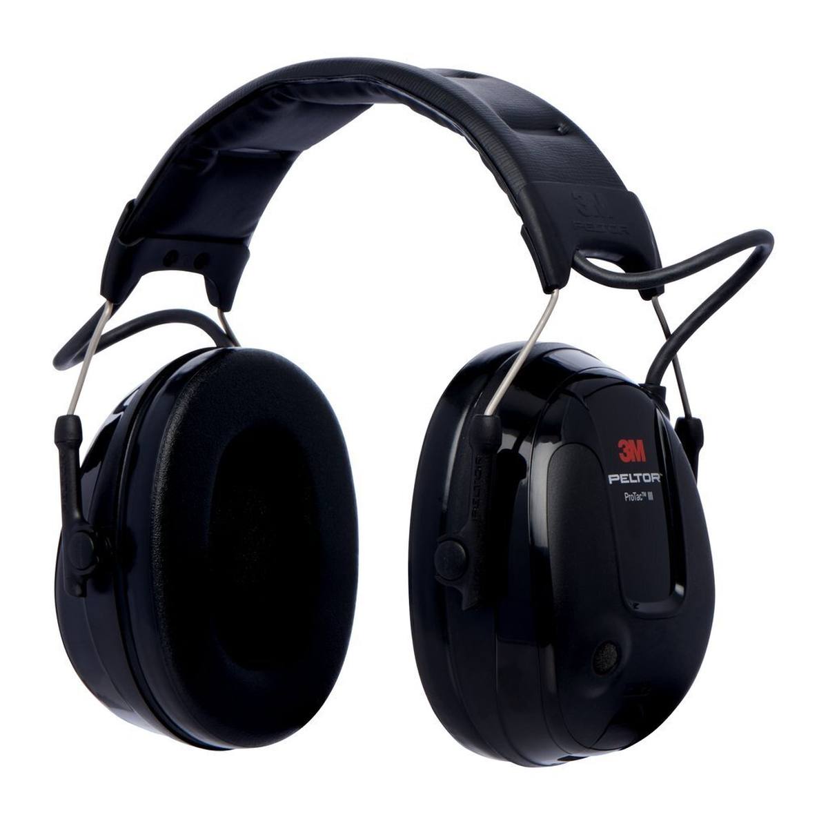 3M Peltor ProTac III Slim kuulonsuojaimet, musta, pääpanta, aktiivinen, tasosta riippuvainen vaimennustekniikka ympäristön melun havaitsemiseksi, SNR = 26 dB, musta
