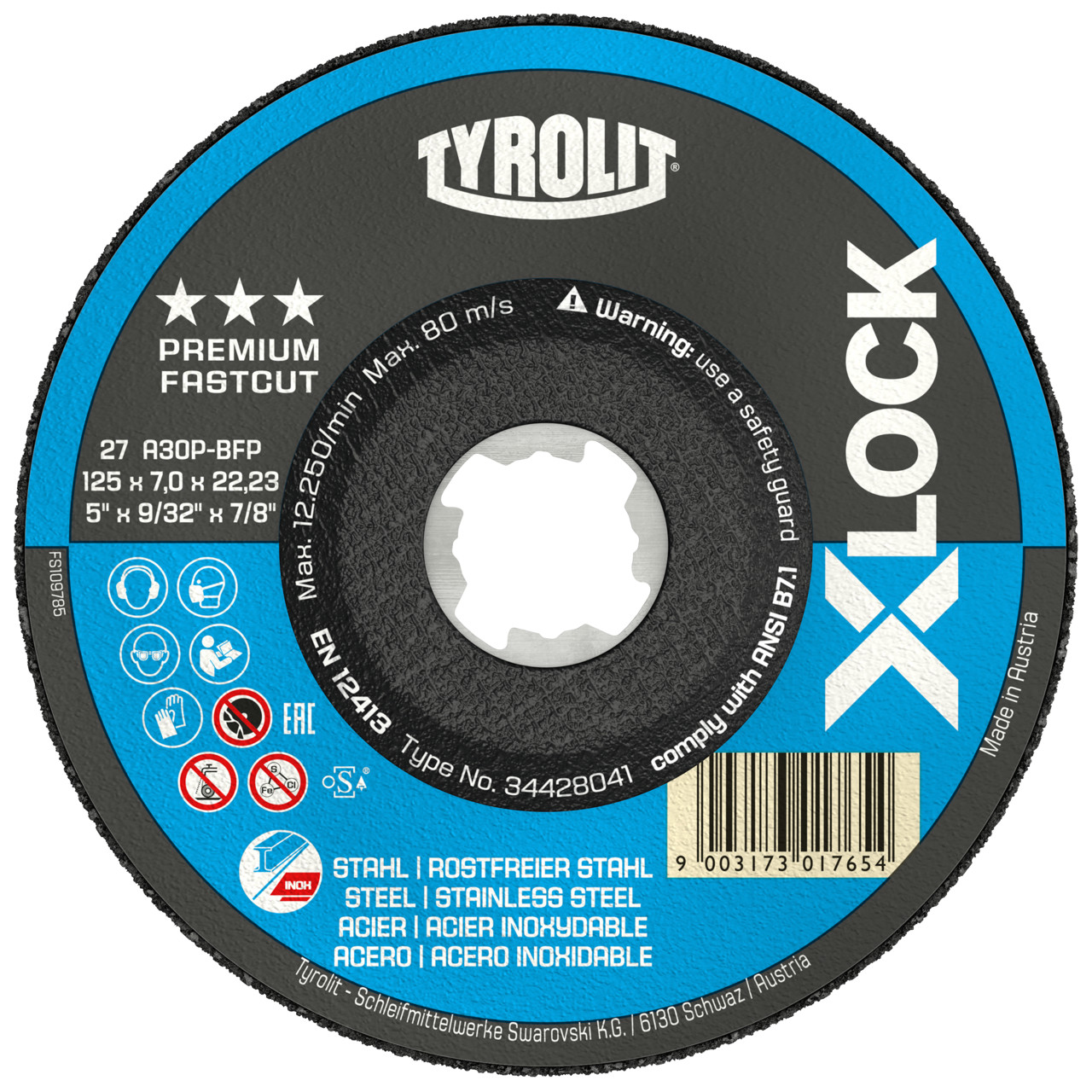 Tyrolit Roughing disc DxUxH 115x7x22.23 X-LOCK for steel and stainless steel