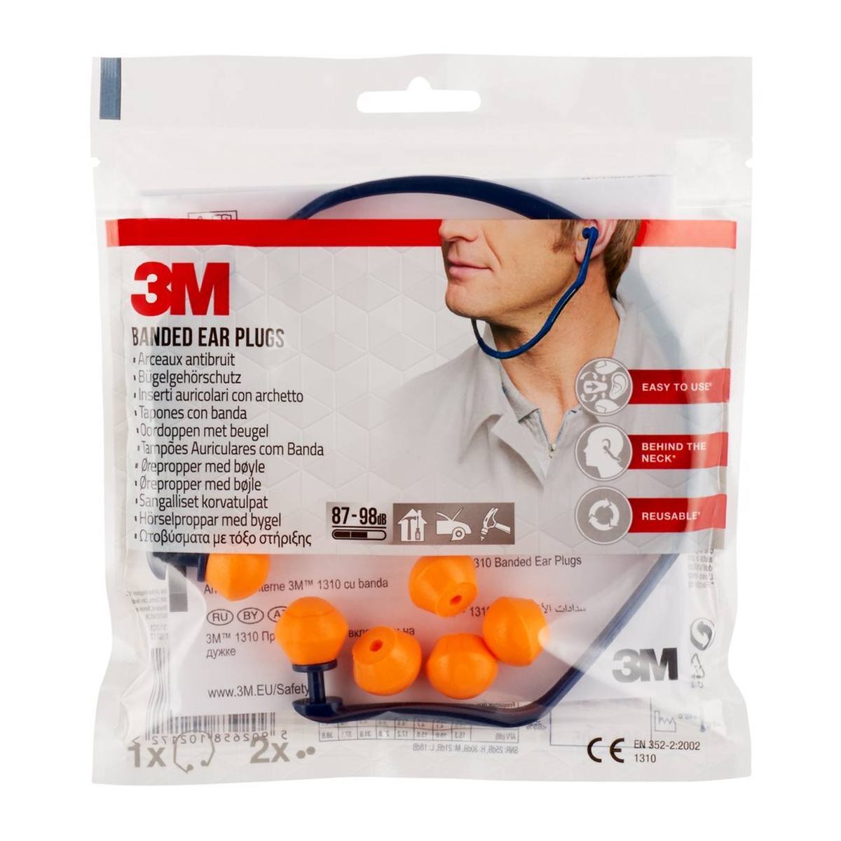 3M Ear defenders 1310, 1 set with 2 pairs of replacement earplugs (87 to 98 dB)
