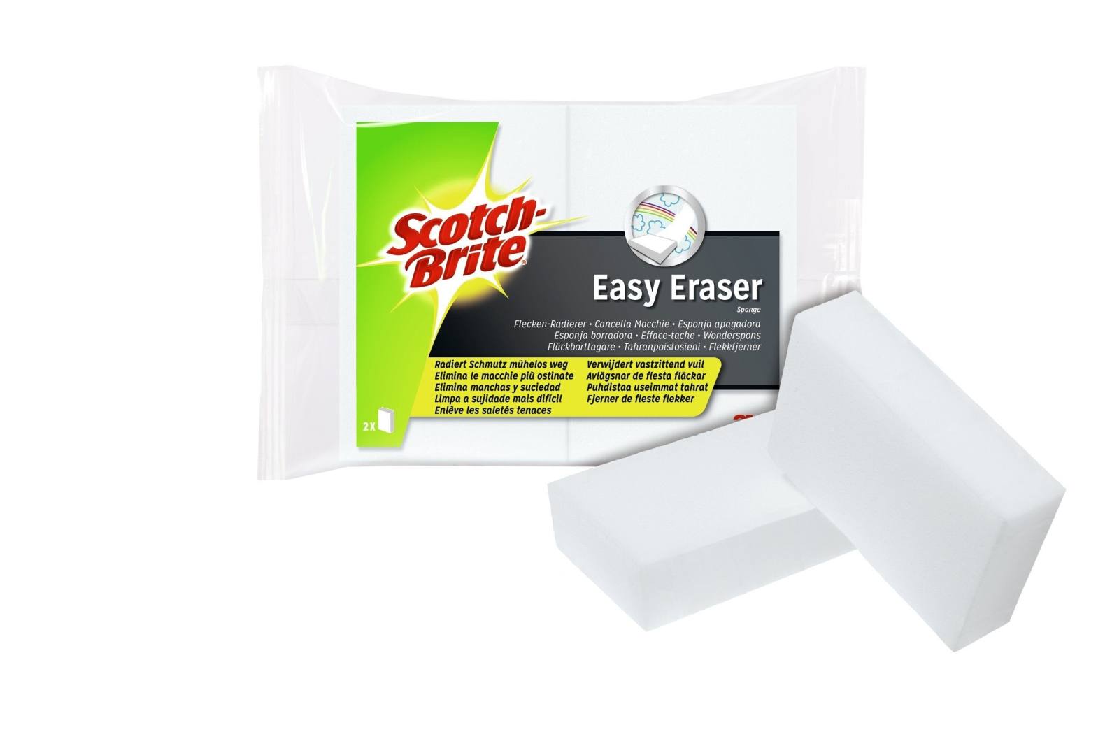 3M Scotch-Brite Easy Eraser Flecken-Radierer EE2, Abmessung: 110mmx70mm, Entfernt Schmutz und Flecken auf fast allen Oberflächen, Farbe: weiß, 2er Pack