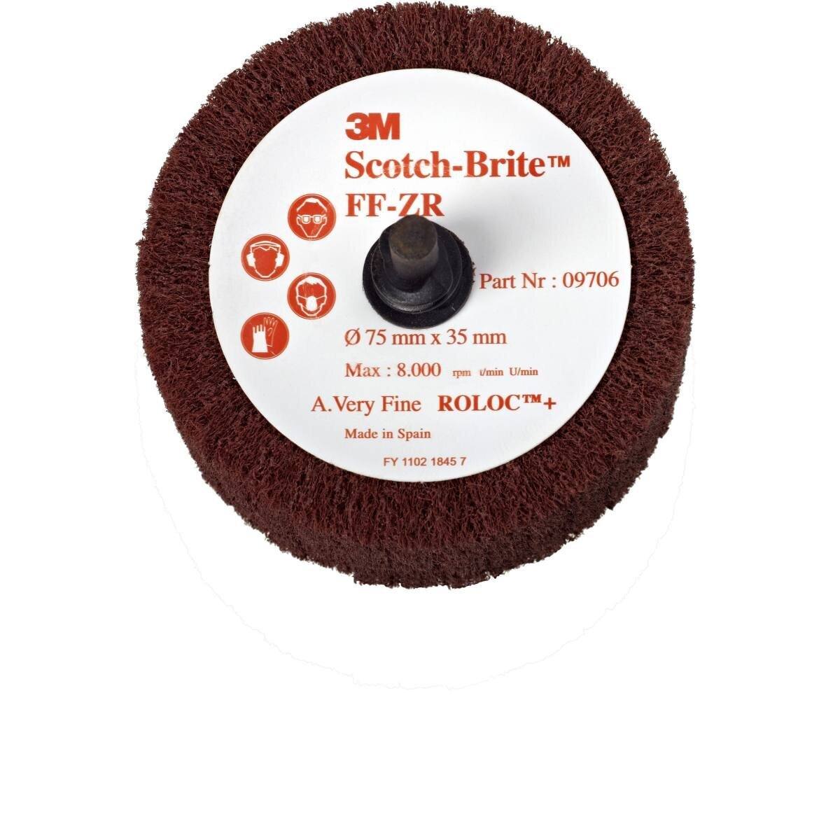 3M Scotch-Brite Roloc Cepillo de púas FF-ZR, rojo-marrón, 50,8 mm, 25 mm, A, muy fino #09704