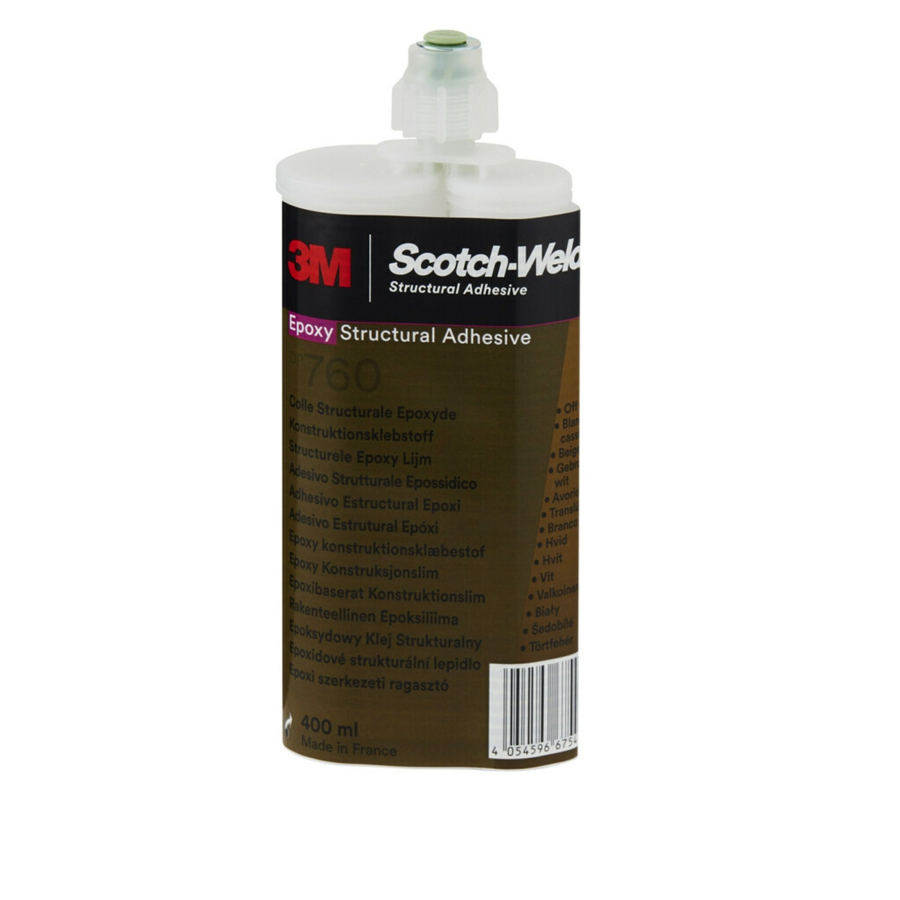 3M Scotch-Weld adhesivo de construcción de 2 componentes a base de resina epoxi para el sistema EPX DP 760, blanco, 400 ml