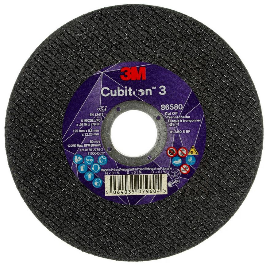 3M Cubitron 3 disco da taglio, 125 mm, 0,8 mm, 22,23 mm, 80 , tipo 41 #86580