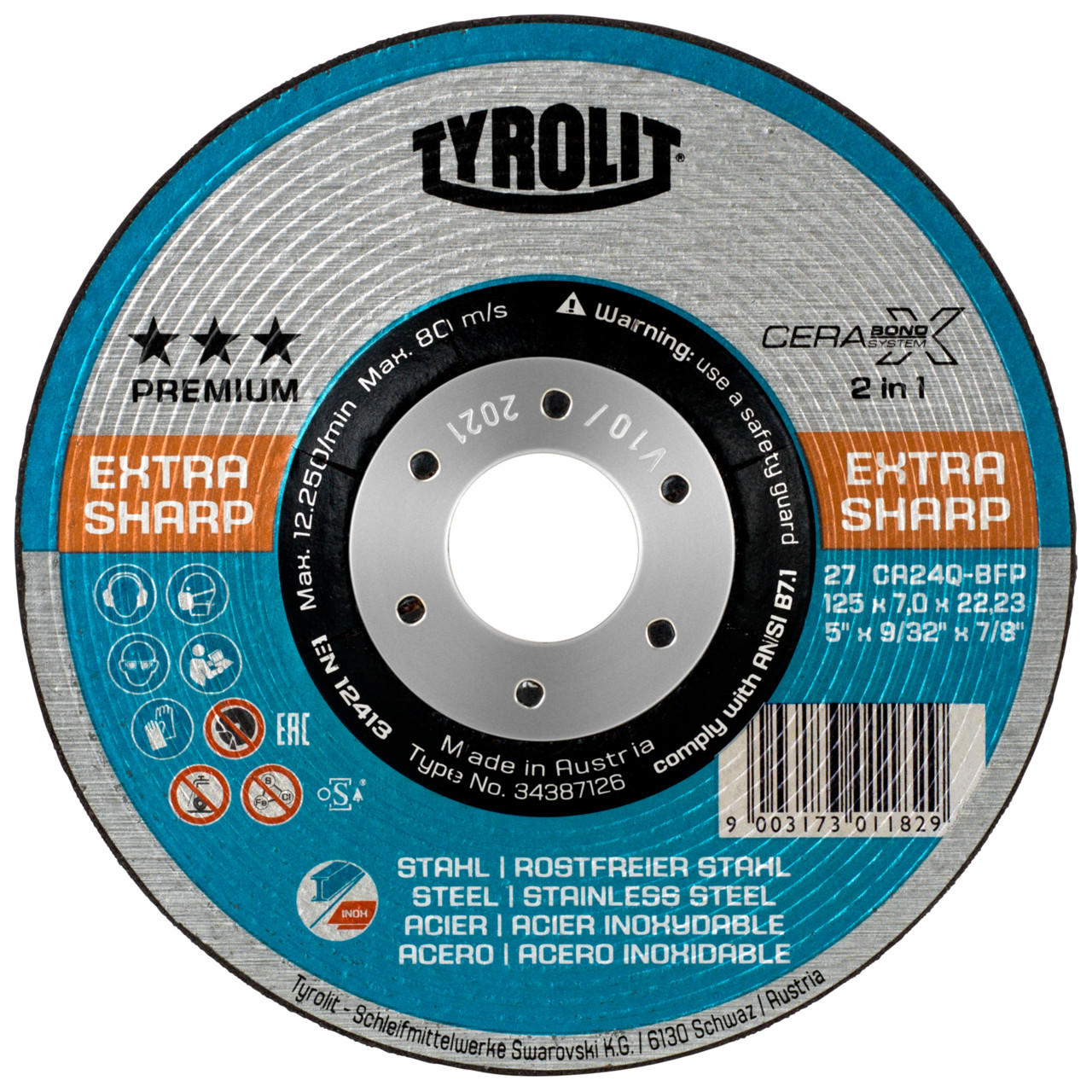 Tyrolit Roughing disc DxUxH 115x7x22.23 CERABOND X for steel and stainless steel