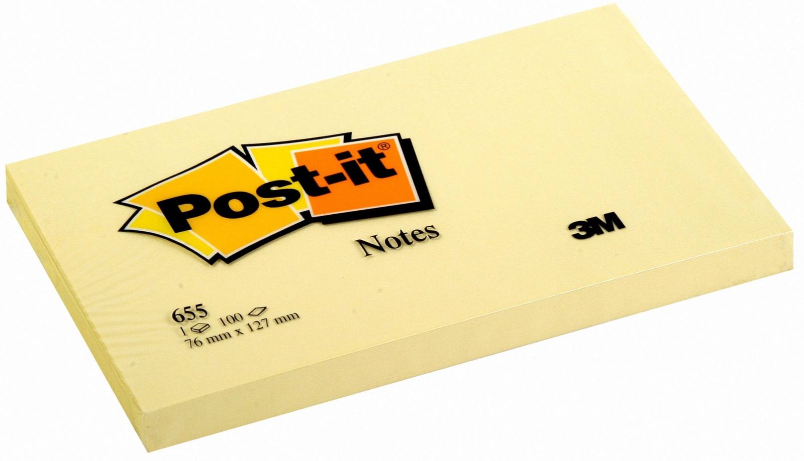3M Post-it Notas 655, 127 mm x 76 mm, amarillo, 1 paquete=12x 1 bloc de 100 hojas