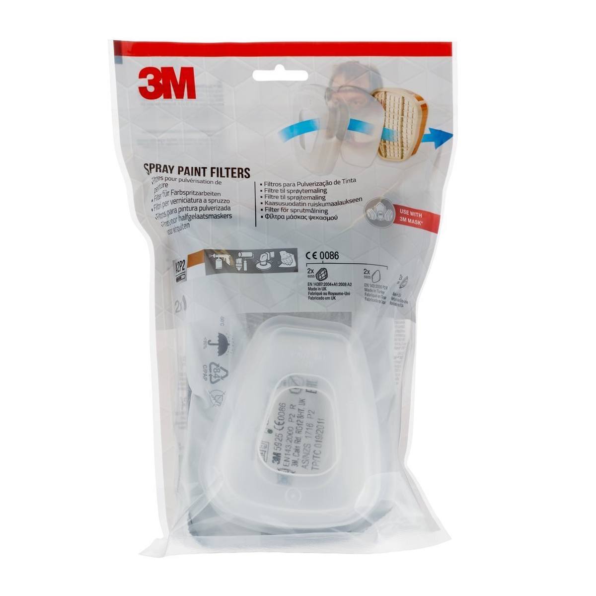 3M Refill set filter for paint spraying 6002 CR, 1 set=2x particle filter 5925 P2 - 2x activated carbon filter for gases 6055 A2 - 2x filter housing cover 501