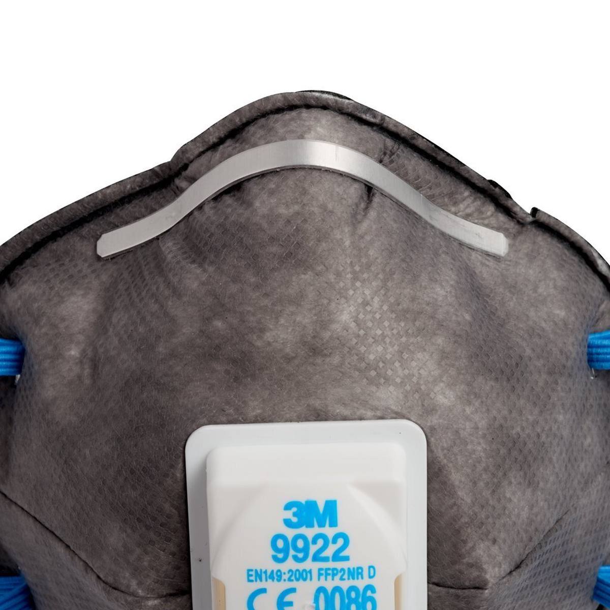 3M 9922 FFP2 odor protection mask with cool-flow exhalation valve, against solid particles and liquid, non-volatile aerosols, up to 10 times the MAK value for ozone and against unpleasant organic odors (below MAK)