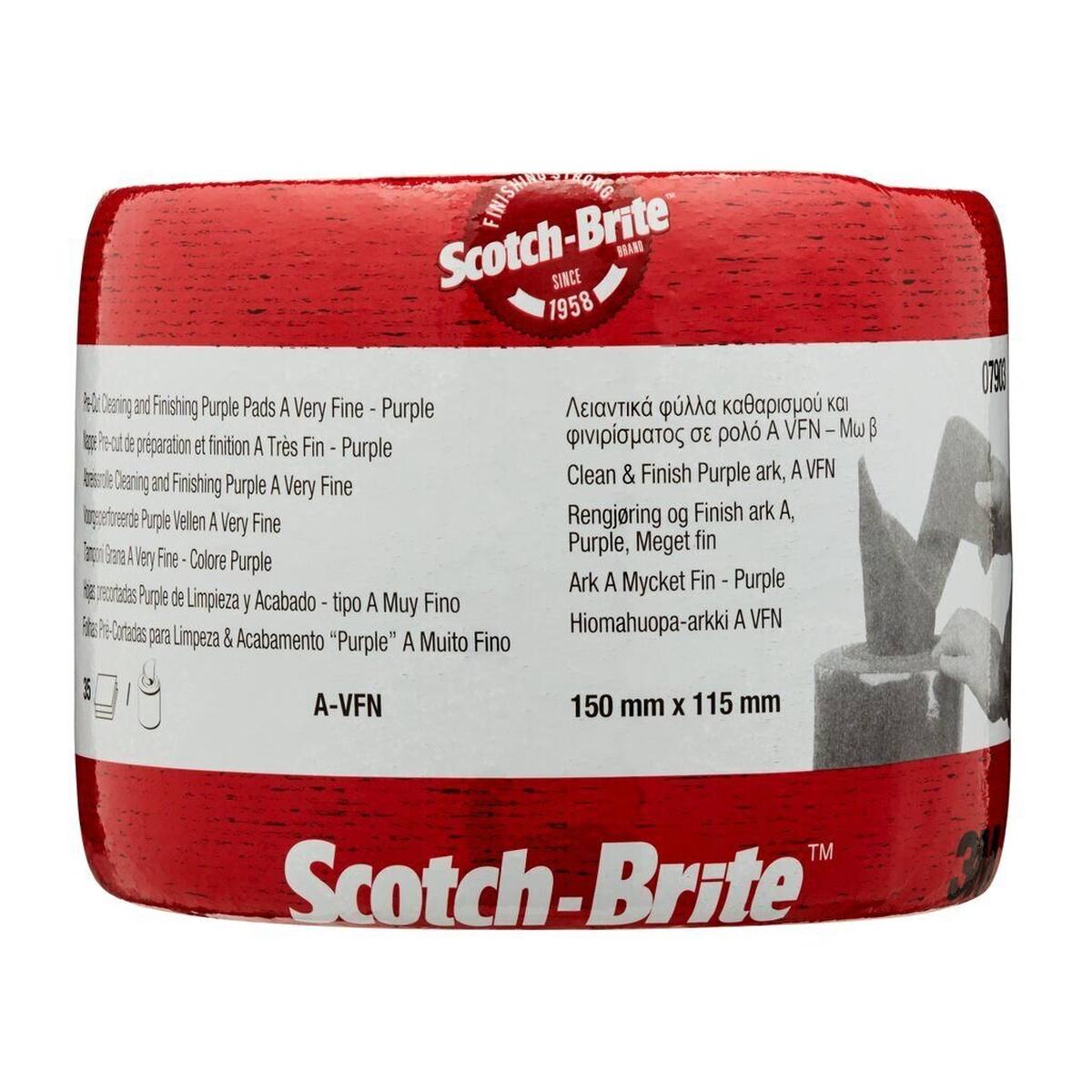 3M Scotch-Brite rotolo in pile CF-SR, viola, 150 mm x 115 mm, A, molto fine, 35 pieghe perforate #07903