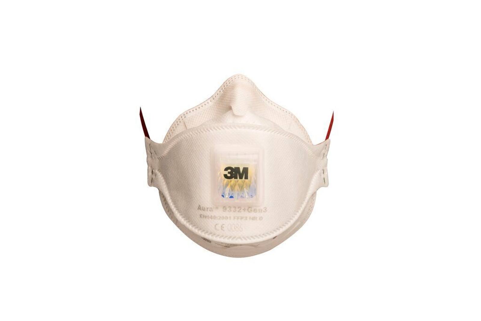 3M 9332+ Gen3 SV Aura Respirador FFP3 con válvula de exhalación de flujo frío, hasta 30 veces el valor límite (envasado individualmente de forma higiénica), paquete pequeño