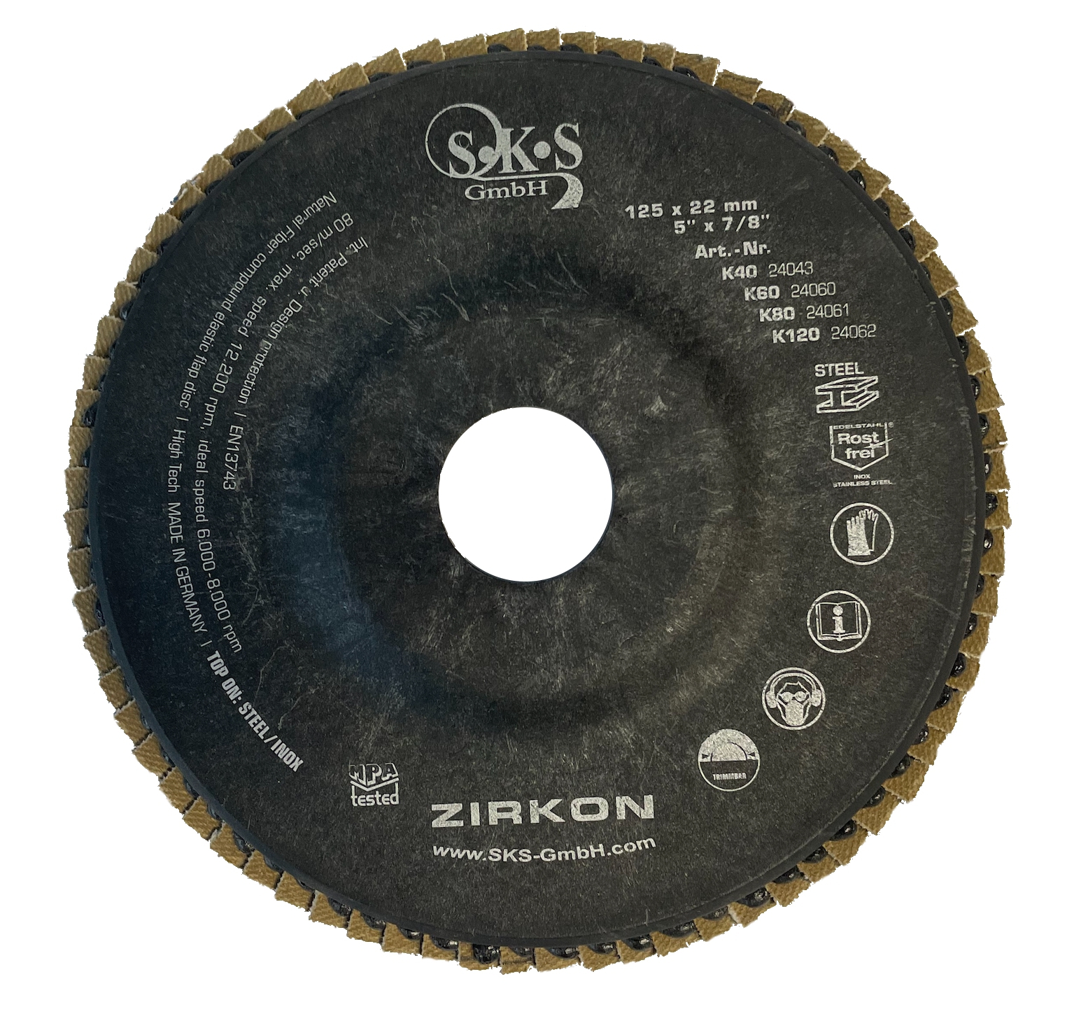 S-K-S 962 disco de láminas de circonio, 125 mm, 22,23 mm, P40