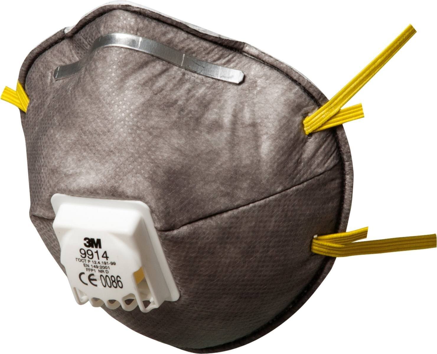3M 9914 Máscara de protección contra olores FFP1 con válvula de exhalación de flujo frío, hasta 4 veces el valor límite y contra olores orgánicos por debajo del valor límite