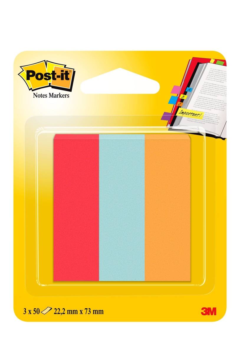 3M Post-it Page Marker 671-PBO, 22,2 mm x 73 mm, mohnrot, türkis, orange,  3 x 50 Blatt