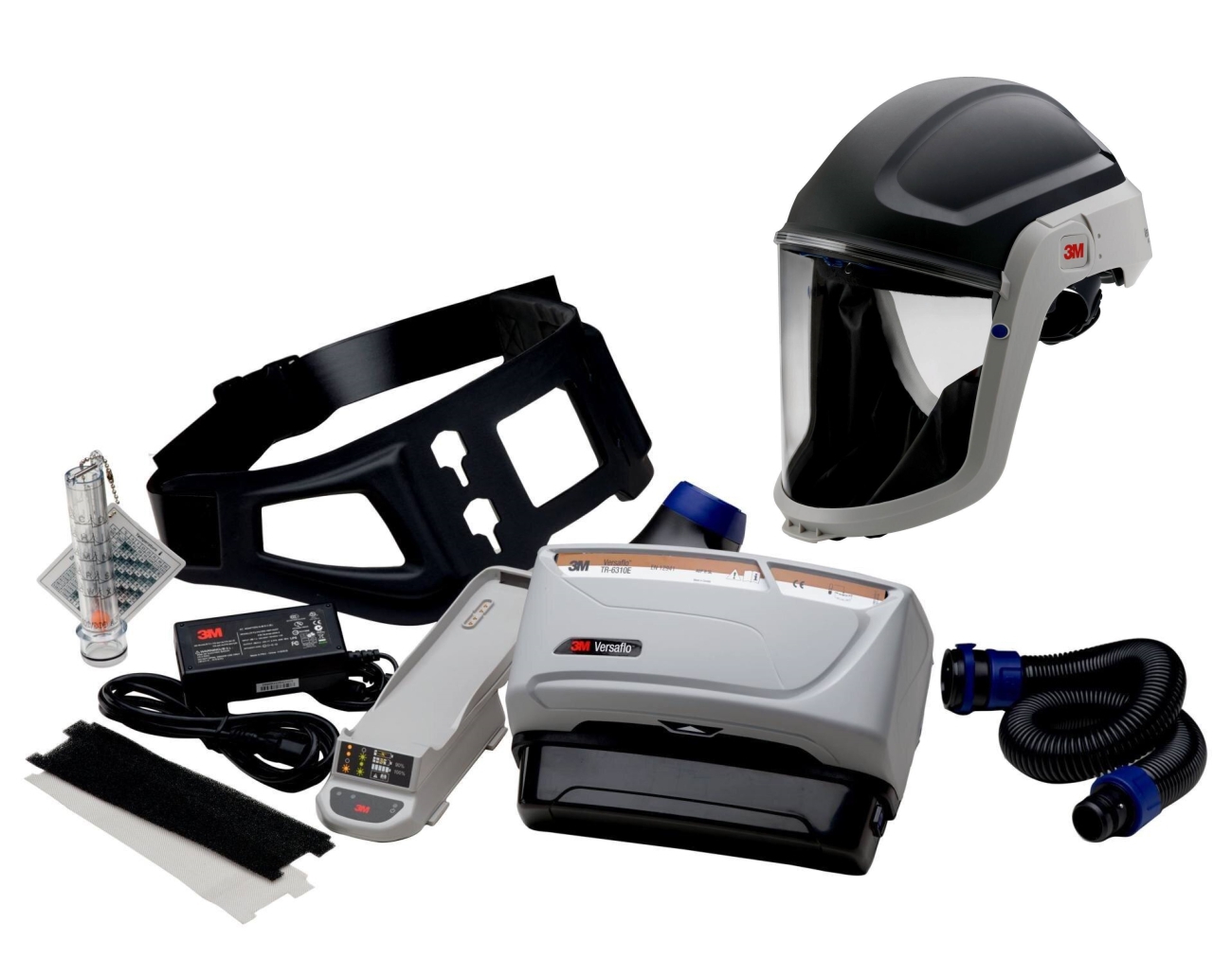 3M TR-619+ Kit de démarrage Versaflo incluant TR-602E, accessoires et 3M Versaflo Casque de protection M306 avec joint facial confort et visière en polycarbonate, transparent
