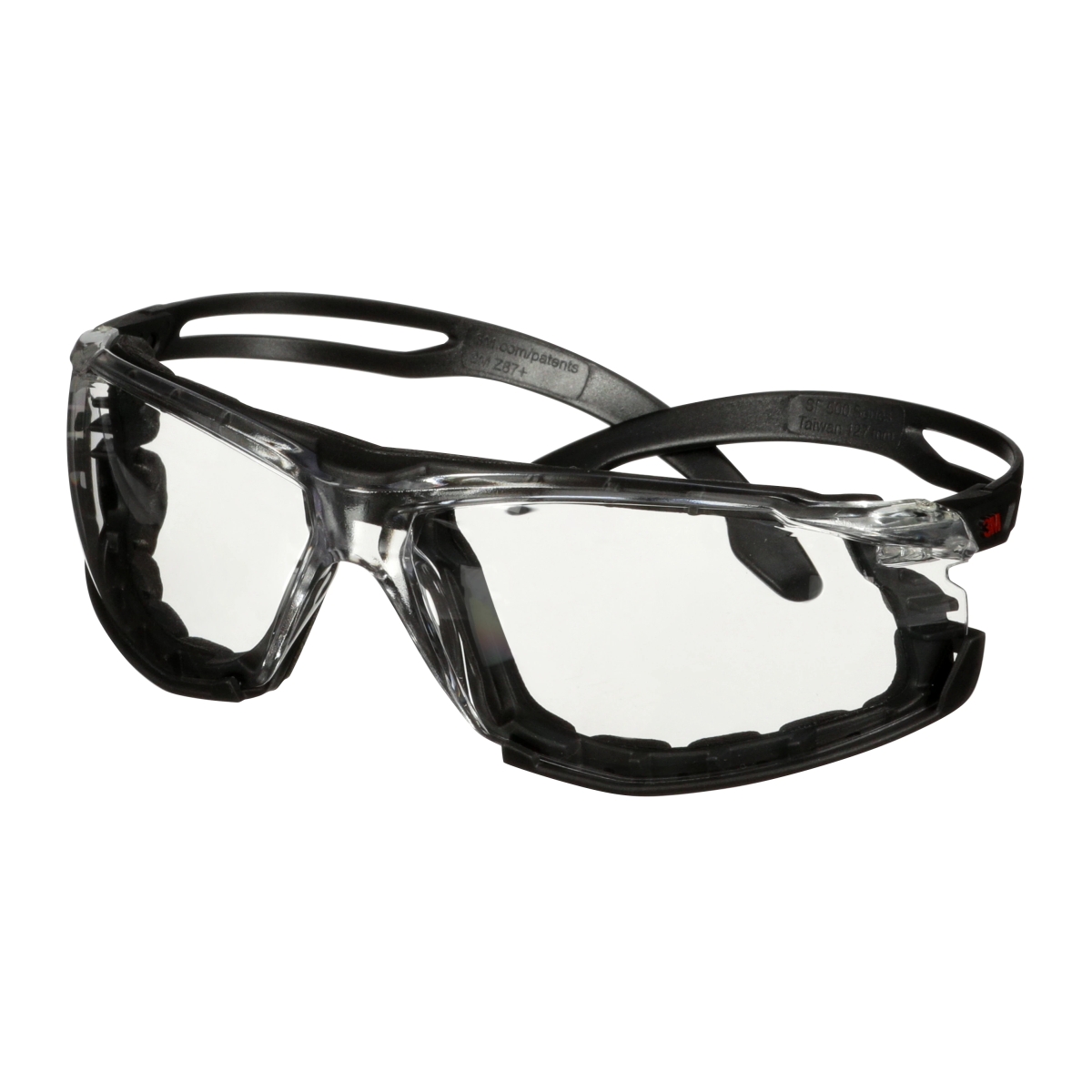3M SecureFit 500 safety spectacles, with foam frame, black temples, Scotchgard anti-scratch/anti-fog coating (K&amp;N), clear lens, SF501SGAF-BLK-FM