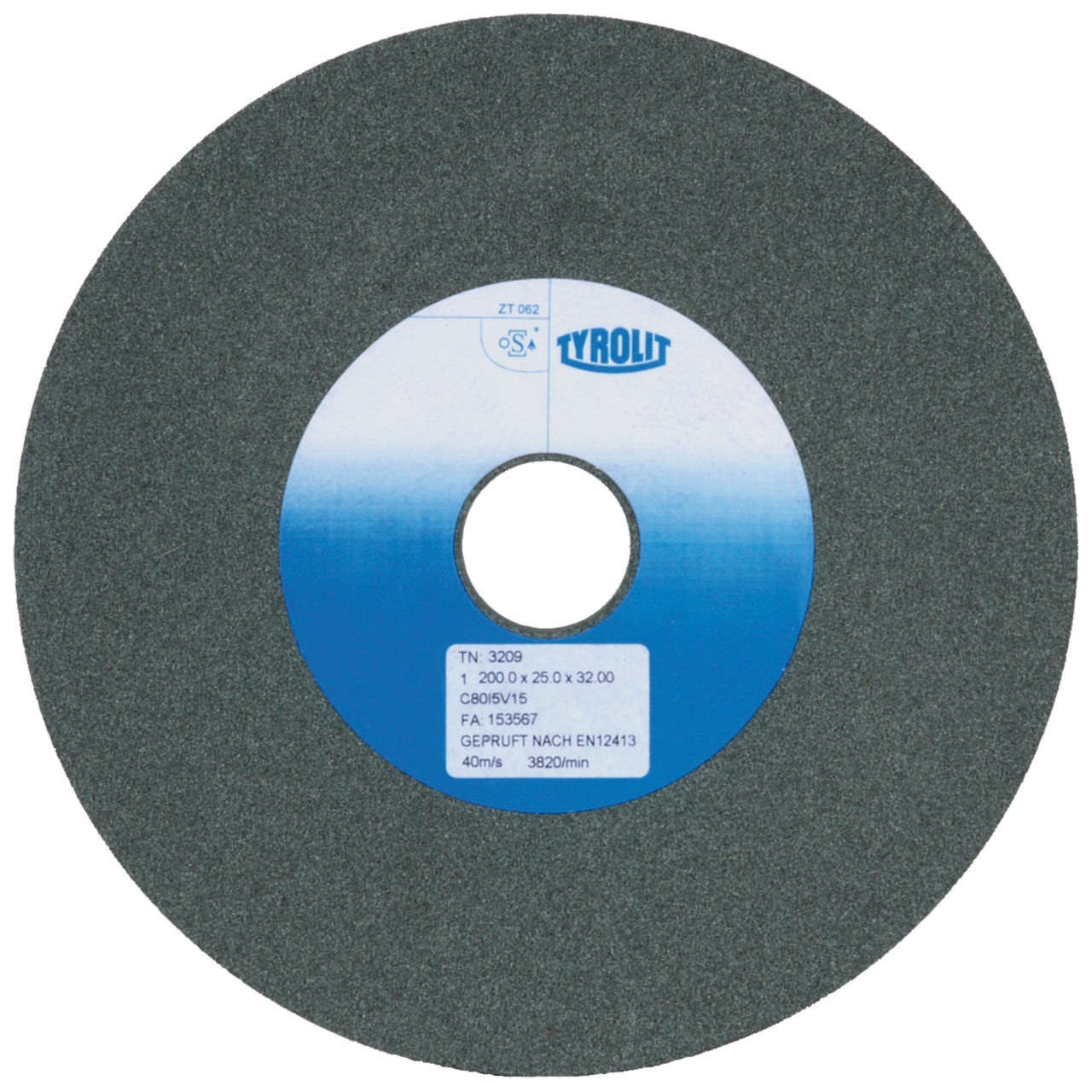 TYROLIT conventional ceramic grinding wheels DxDxH 200x25x32 For carbide and cast iron, shape: 1, Art. 3206