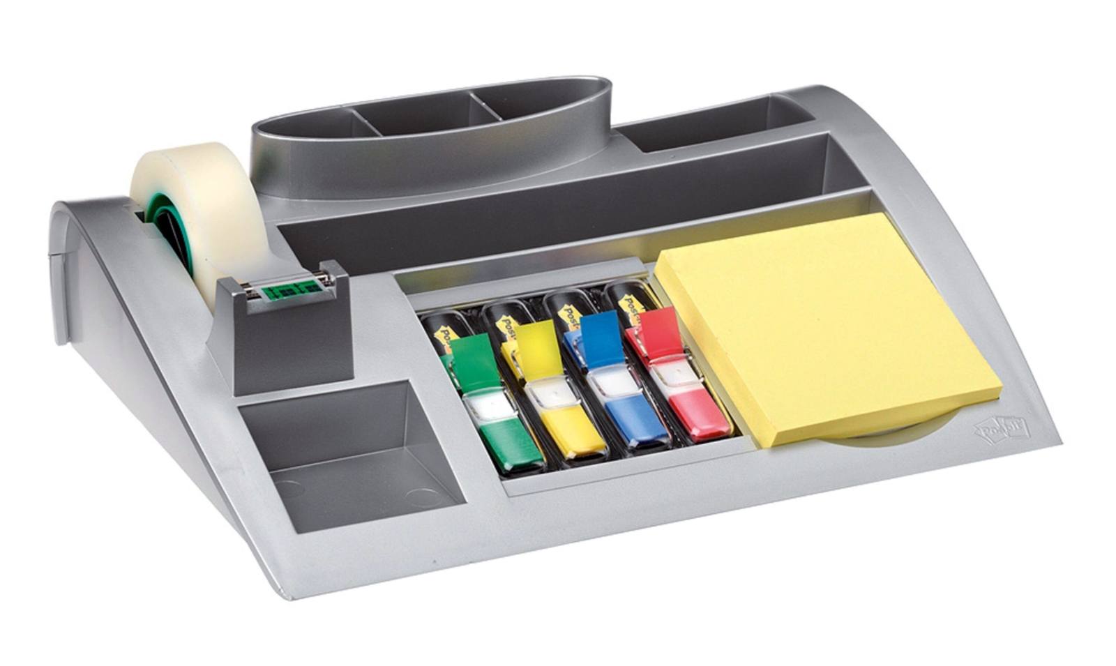 3M Post-it Tisch-Organizer C50, 256 mm x 68 mm x 166 mm, silber, Post-it Notes 654, 1 Organizer
