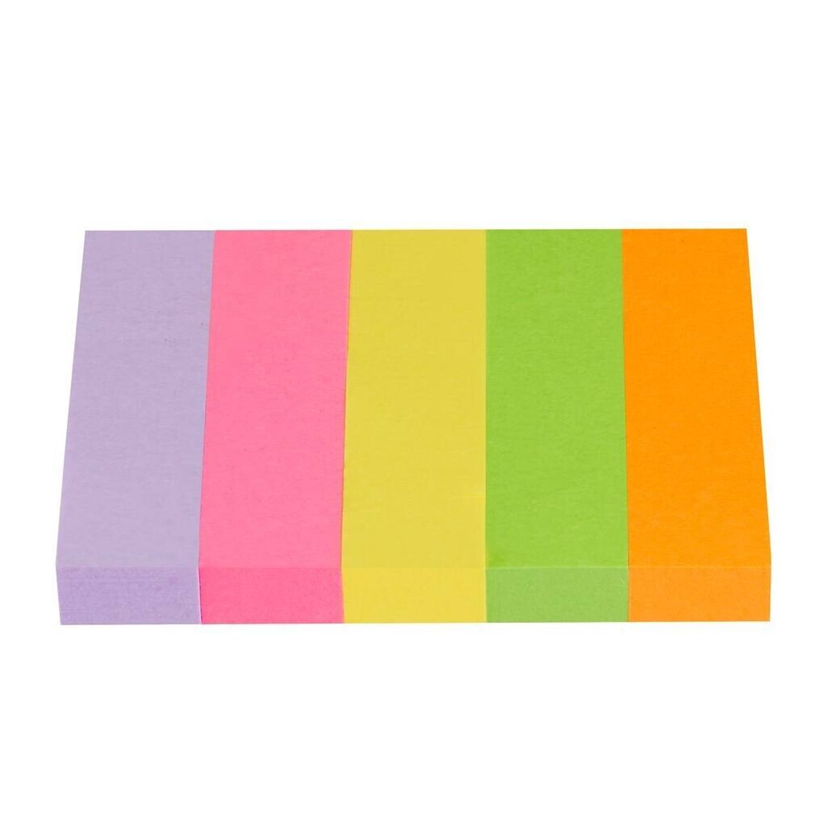 3M Post-it Page Marker 670-5, 15 mm x 50 mm, jaune fluo, vert fluo, orange fluo, rose fluo, violet, 5 x 100 feuilles