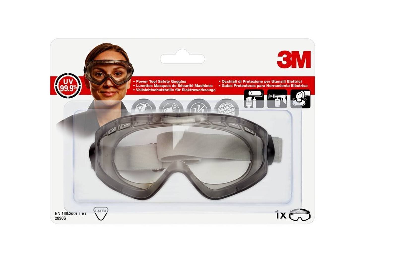 3M Gafas de protección de visión total 2890SC, 1 pieza, blíster