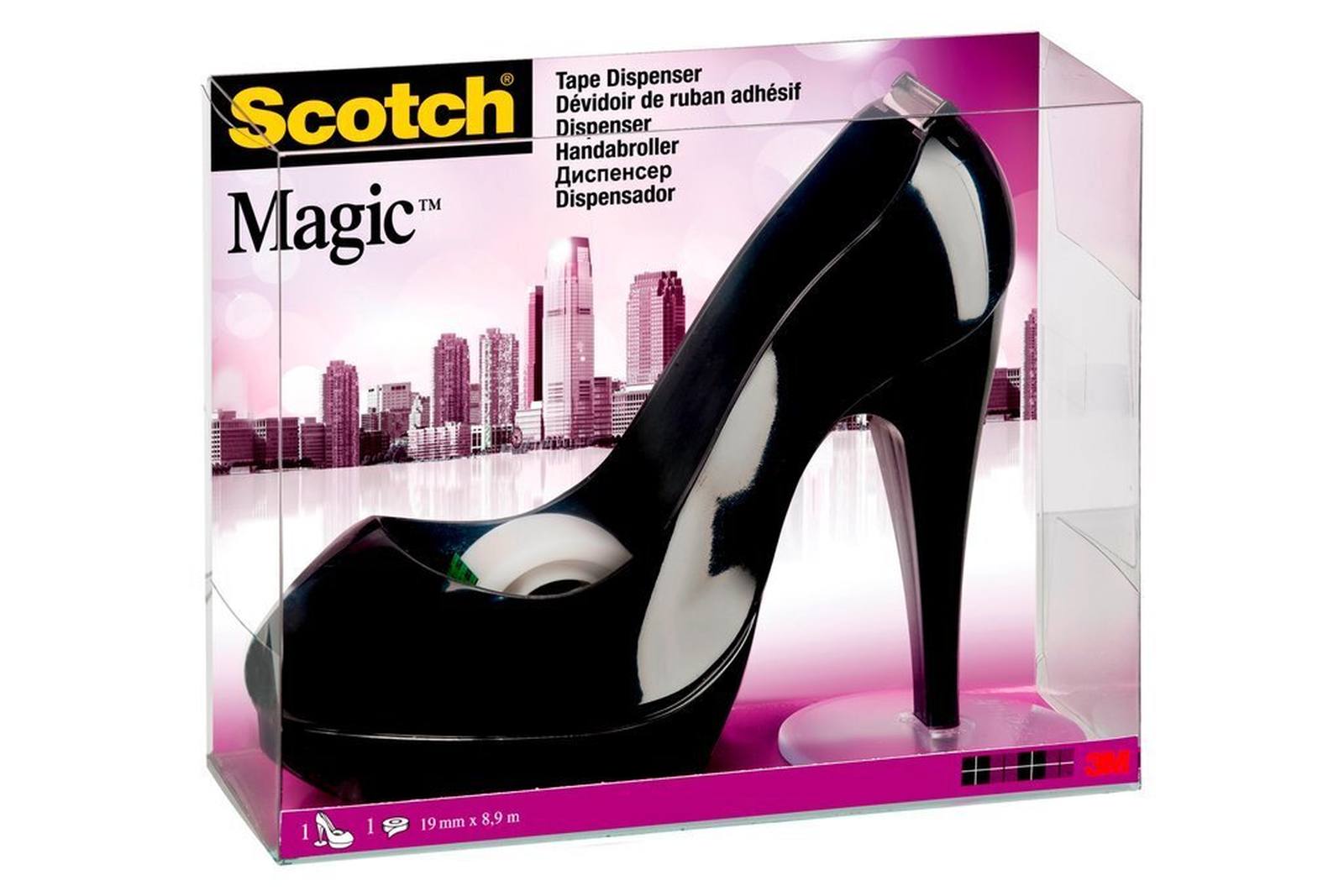3M Dispensador manual negro en forma de zapato incl. 1 rollo de cinta adhesiva Scotch Magic, 19 mm x 8,9 m