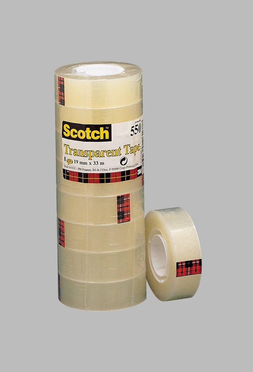 3M Scotch transparant plakband 550, toren met 8 rollen 19 mm x 33 m