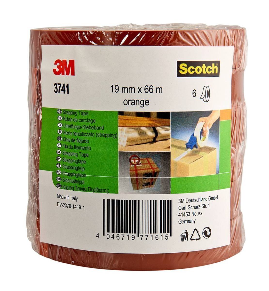 3M Scotch strapping tape 3741, oranje, 19 mm x 66 m, 0,071 mm