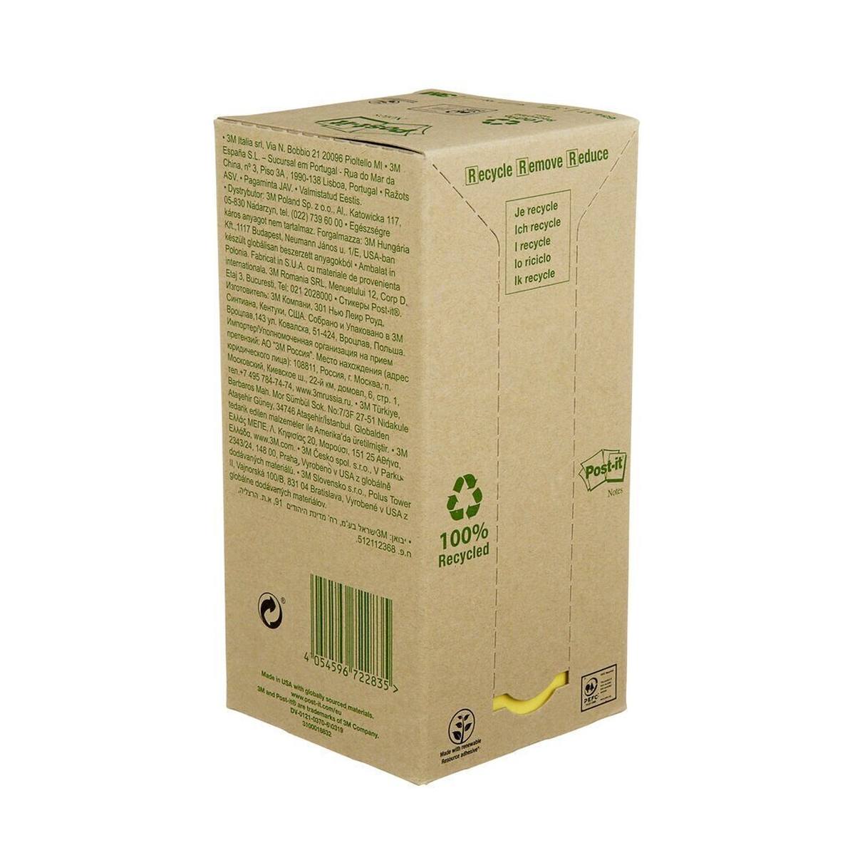 3M Post-it Recycling Notes 654-1T, 76 mm x 76 mm, yellow, 16 pads of 100 sheets each