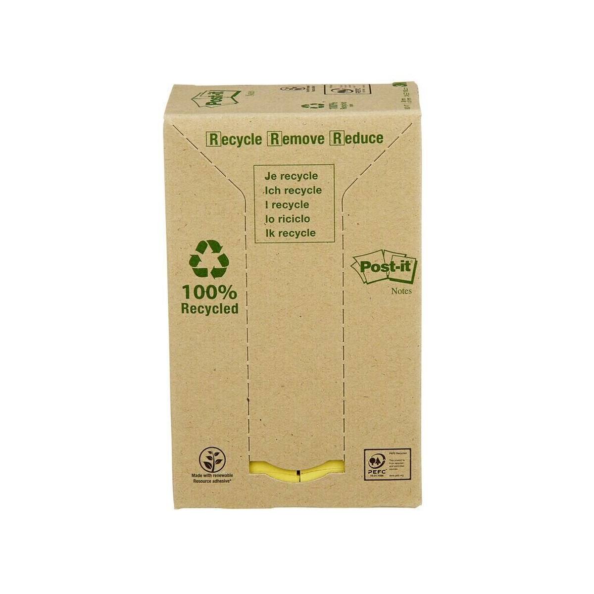 3M Post-it Recycling Notes 653-1T, 51 mm x 38 mm, jaune, 24 blocs de 100 feuilles