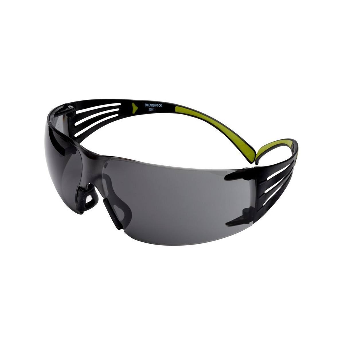 3M SecureFit 400 safety spectacles, black/green temples, anti-scratch/anti-fog coating, grey lens, SF402AS/AF-EU