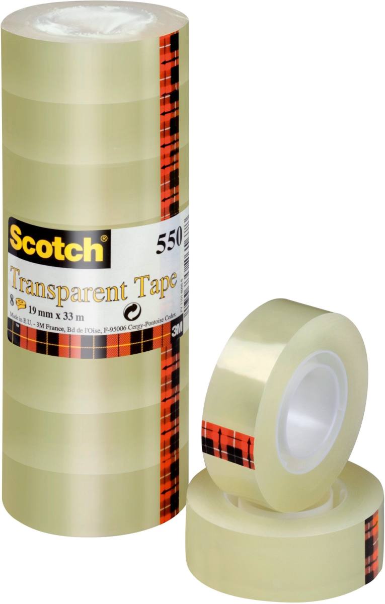 3M Scotch transparant plakband 550, toren met 8 rollen 19 mm x 33 m