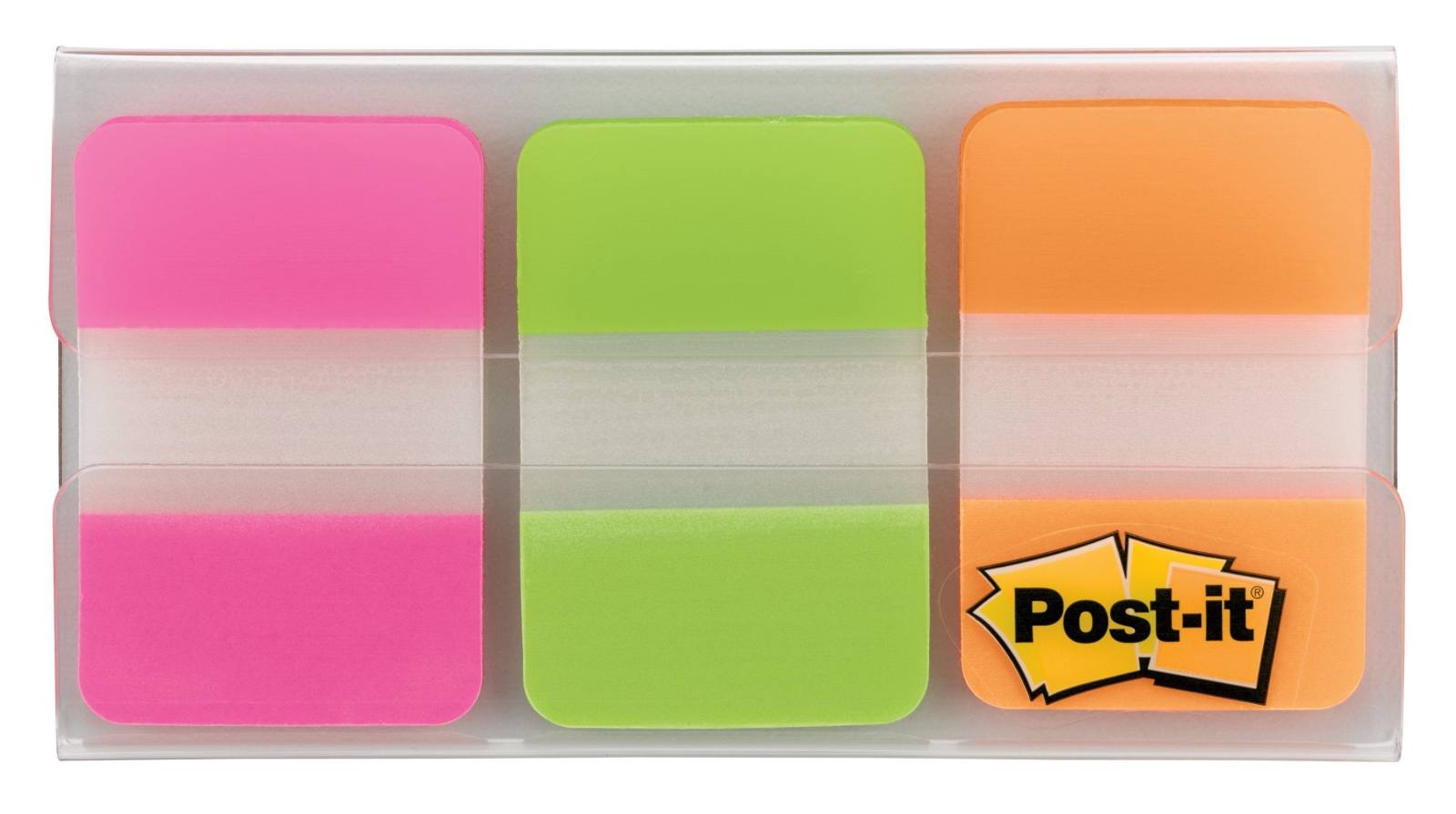 3M Post-it Index Strong 686-PGOT, 25,4 x 38 mm, grün, orange, pink, 3 x 12 Haftstreifen im Etui