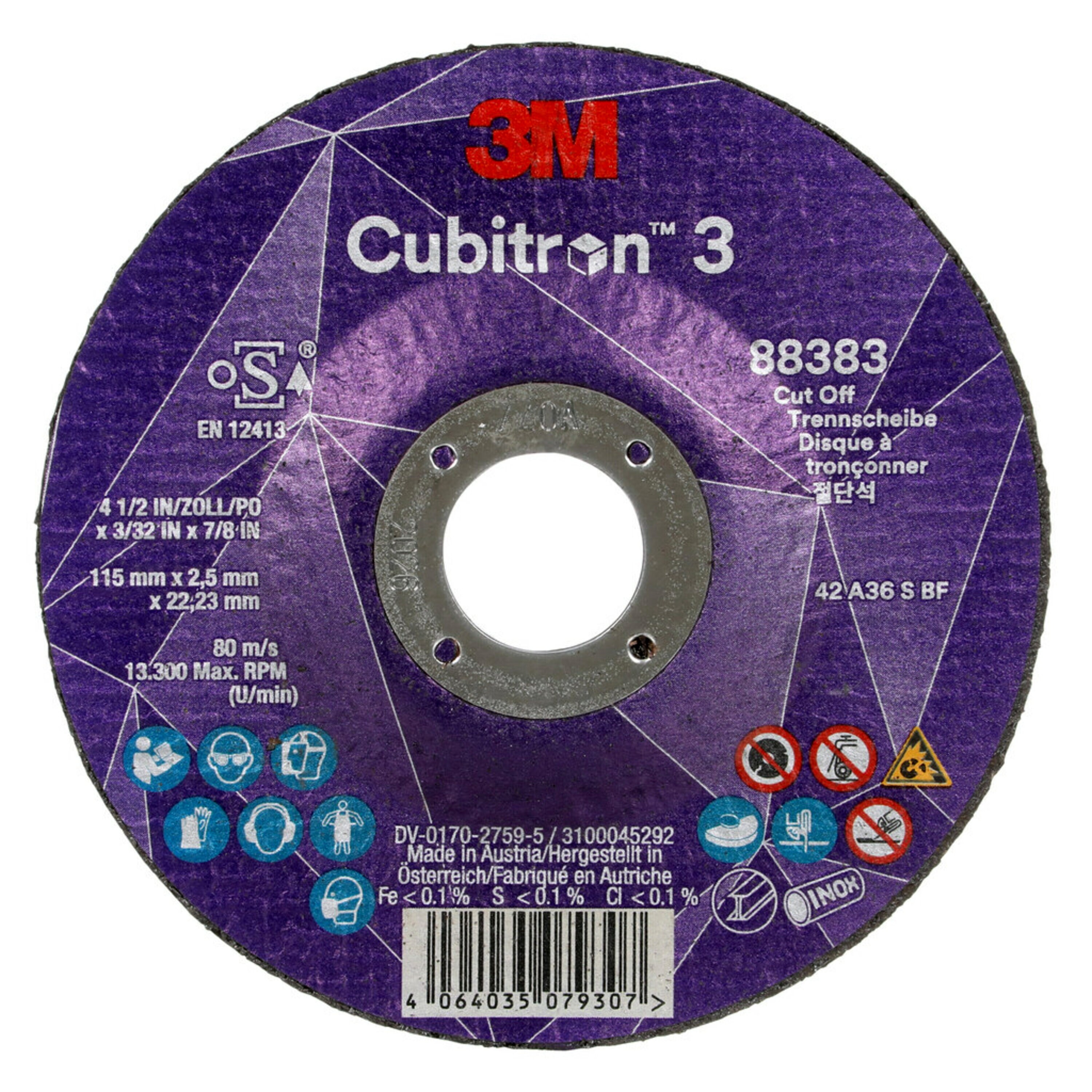 Disco de corte 3M Cubitron 3, 115 mm, 2,5 mm, 22,23 mm, 36 , tipo 42 #89573