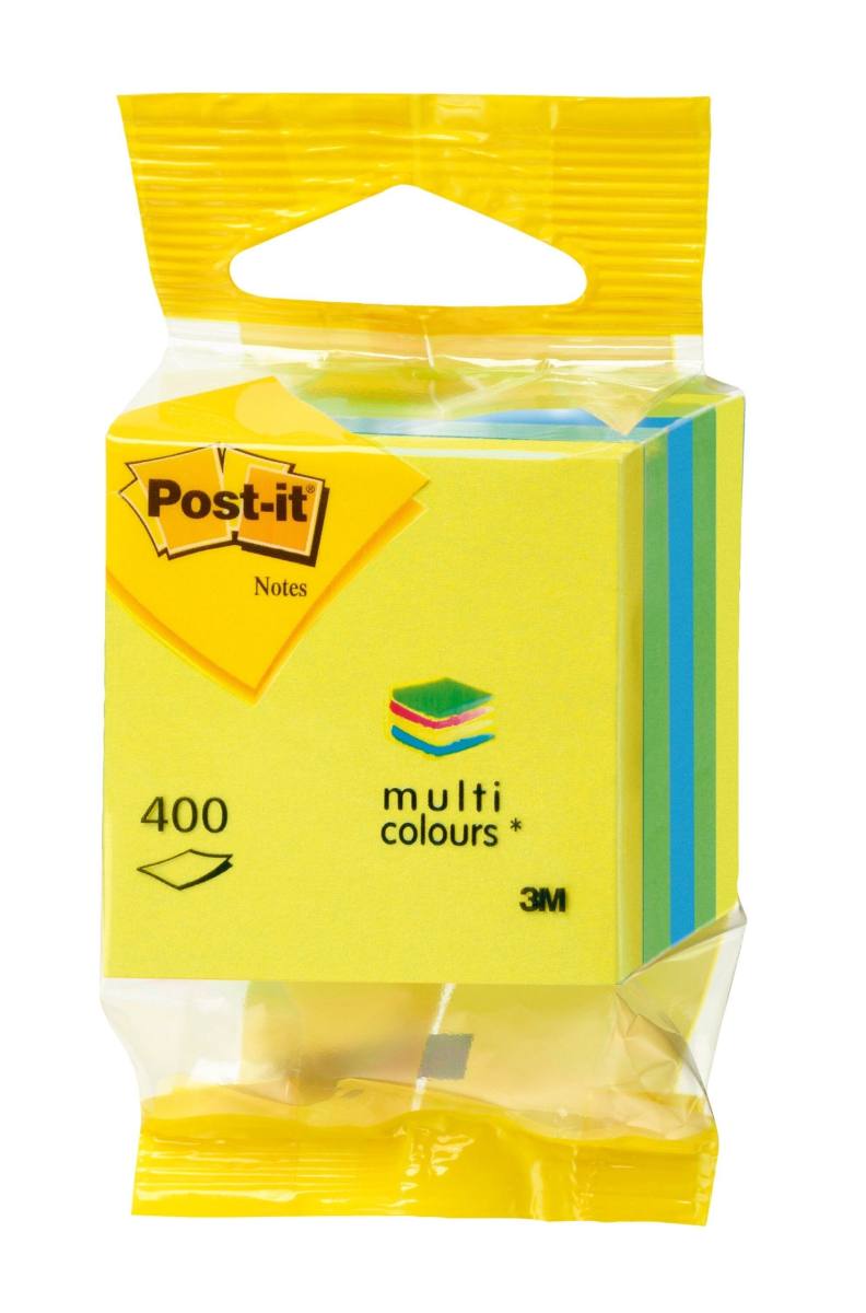 3M Post-it Mini cubo 2012L, 51 mm x 51 mm, azul, verde lima, amarillo limón, 1 cubo con 400 hojas cada uno