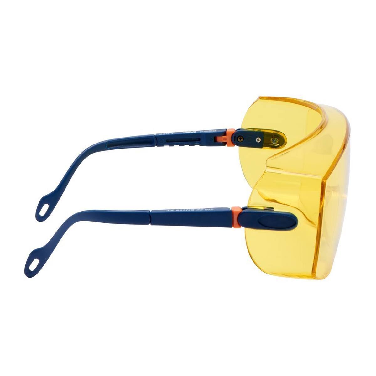 3M 2802 Occhiali di sicurezza AS/UV, PC, colorati di giallo, regolabili, ideali come sovraocchiali per portatori di occhiali