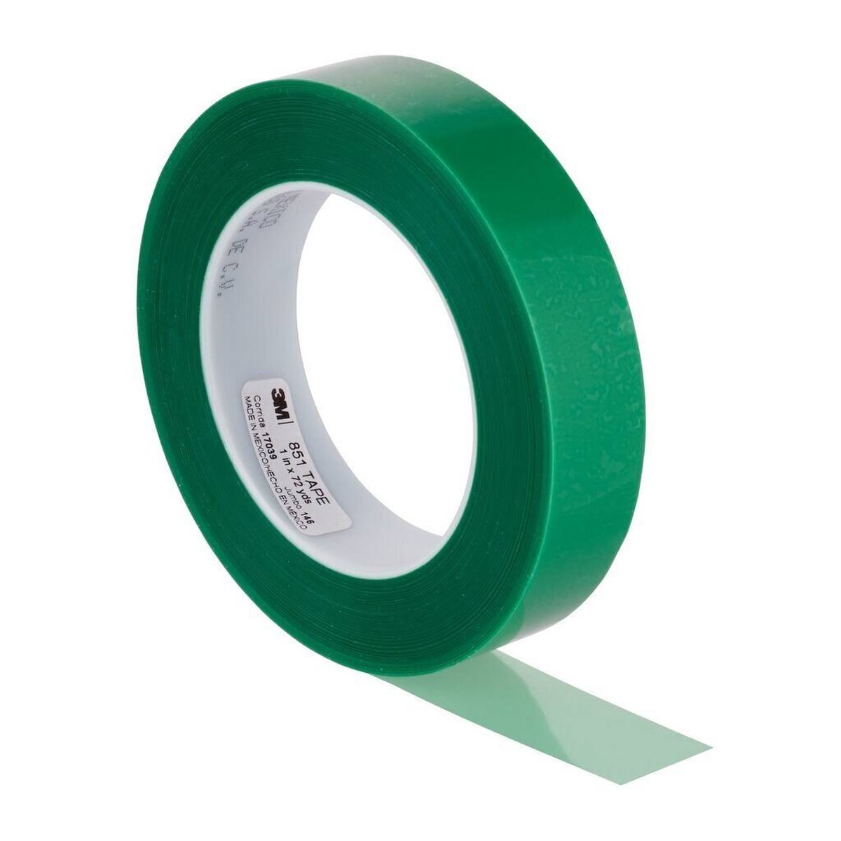 Cinta adhesiva 3M 851 de poliéster para altas temperaturas, verde, 25,4 mm x 66 m, 101,6 µm
