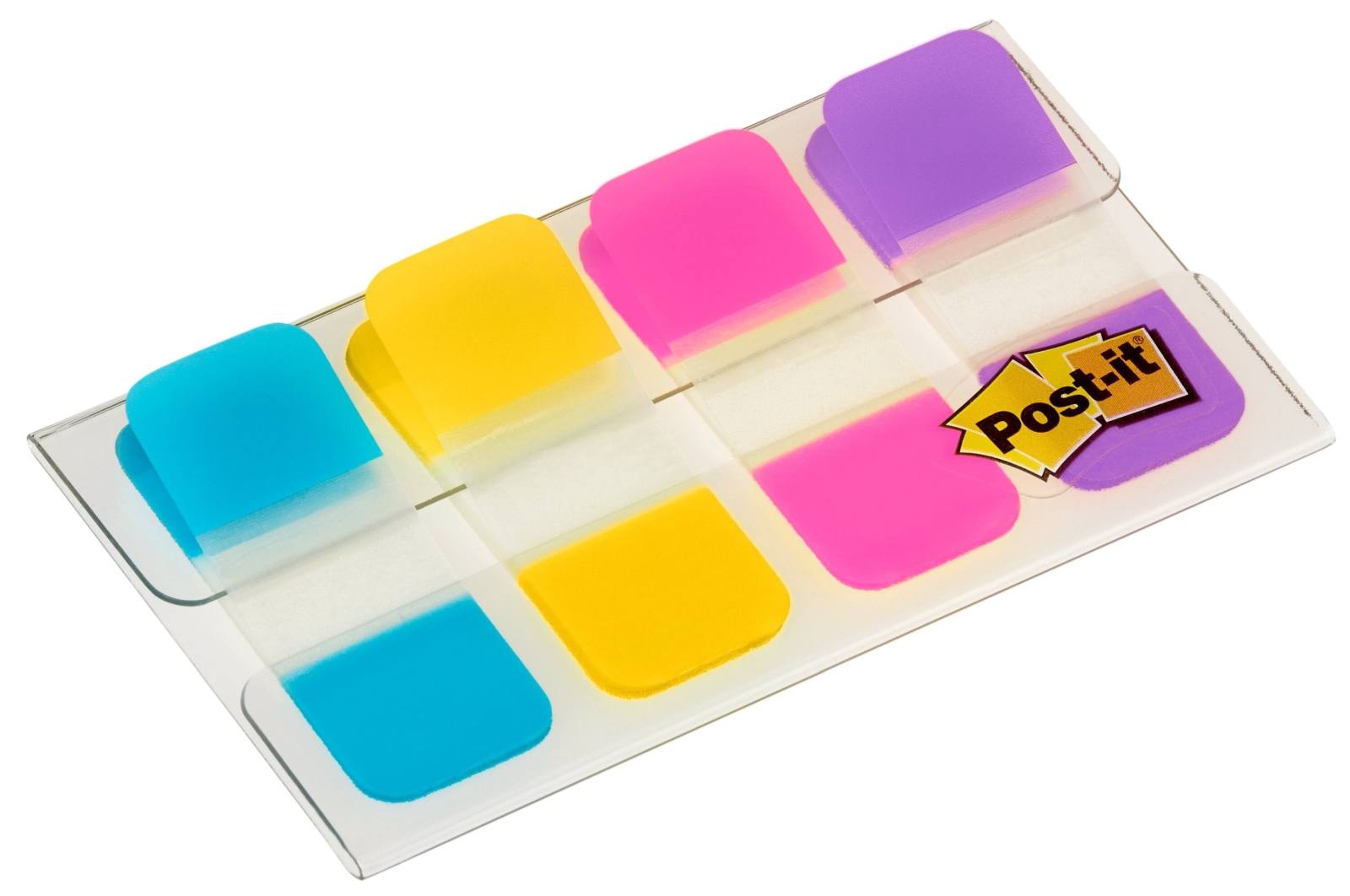 3M Post-it Index Strong 676-AYPV, 4 x 10 tiras adhesivas en un estuche, turquesa, amarillo, rosa, morado, 16 mm x 38 mm